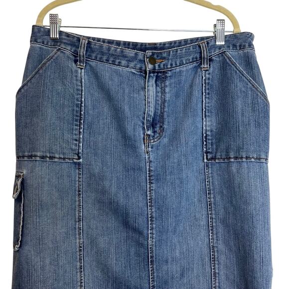 Vtg Y2K Venezia Womens Denim Skirt Size 16 Blue Jean Midi Cargo Utility Pockets - Picture 2 of 6